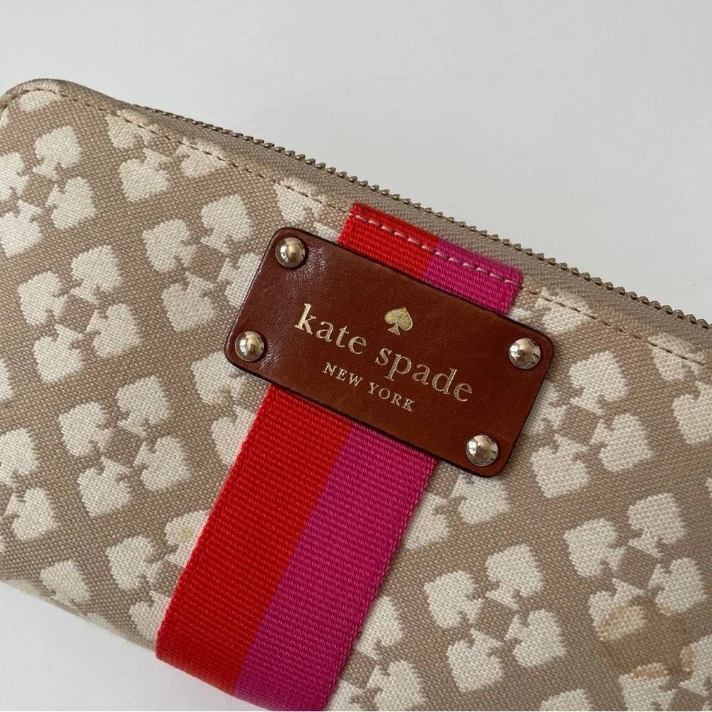 Kate Spade New York Neda Signature Stucco Canvas Zip Around Beige Wallet